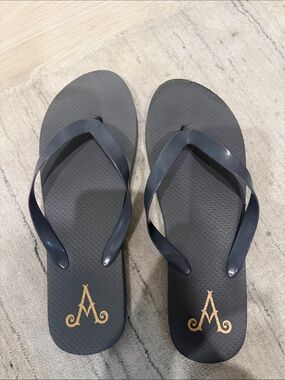 Men's Adare Mankr Black Flip-Flops with Gold Monogram